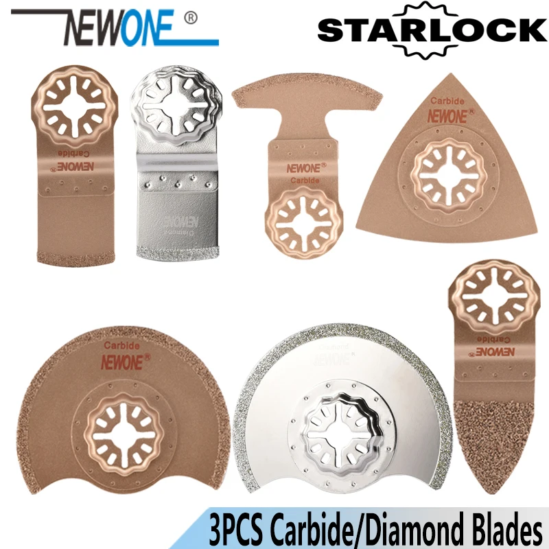 NEWONE 3pcs Starlock Carbide/Diamond Oscillating Tool Saw Blades Renovator Trimmer saw Multi-tool Saw Blade for Tile Concrete