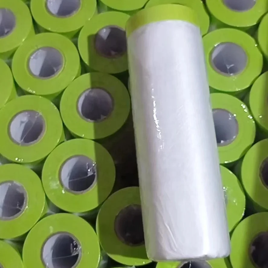 Pre Taped Painter Painting Plastic Film Decoration Light Weight HDPE Speedy Masking Film With Tape Roll for Car