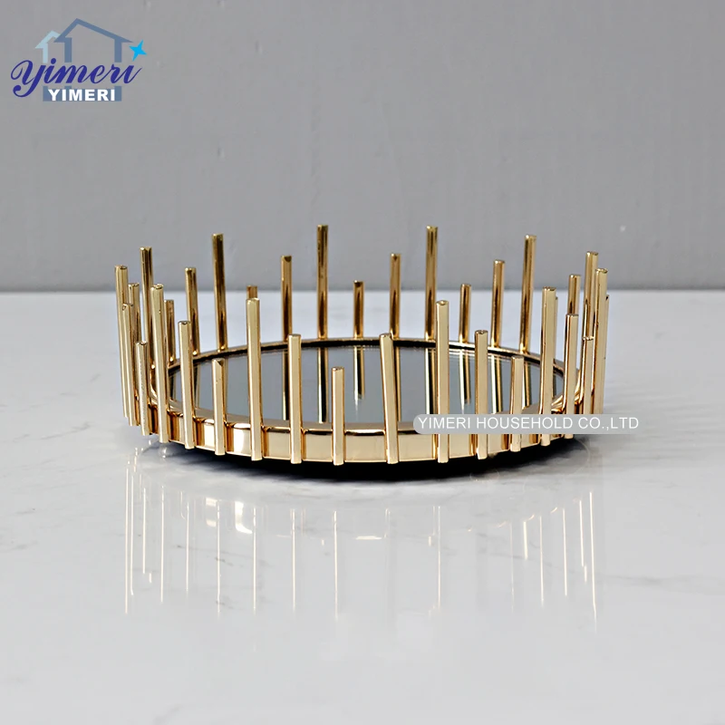 luxury modern decoration metal wire mirrored glass round black mini key tray for table