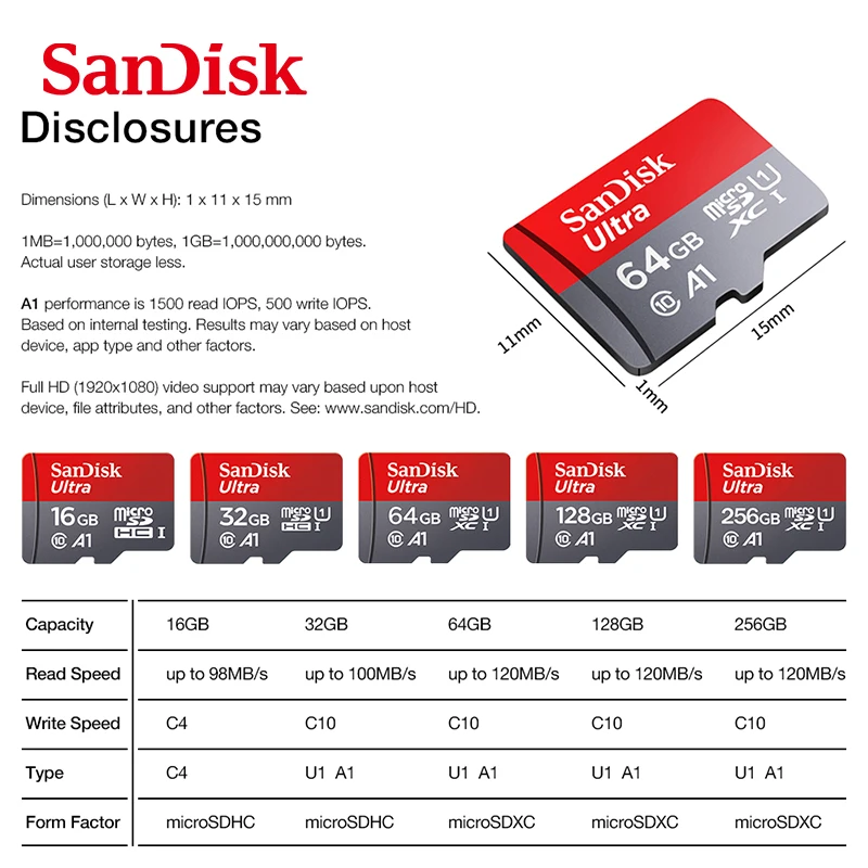 Двойной Флеш-накопитель SanDisk microSDHC 32GB UHS-I 120 МБ/с. A1 ультра SDSQUA4-032G-GN6MN / SDSQUNC-032G-ZN3MN микро SD карты флэш-карты памяти