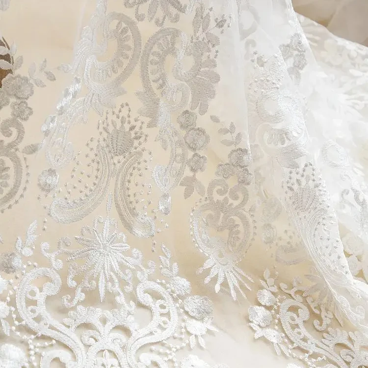 High Quality Wedding African White Embroidery tulle lace fabric on Evening Dress French Bridal