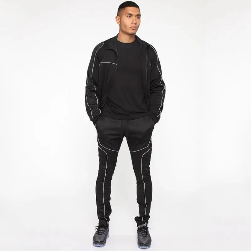 2022 Custom Logo Sweatsuits Jogging Track Suits Sport Slim Fit Reflective Custom Men Plain Tracksuit Set