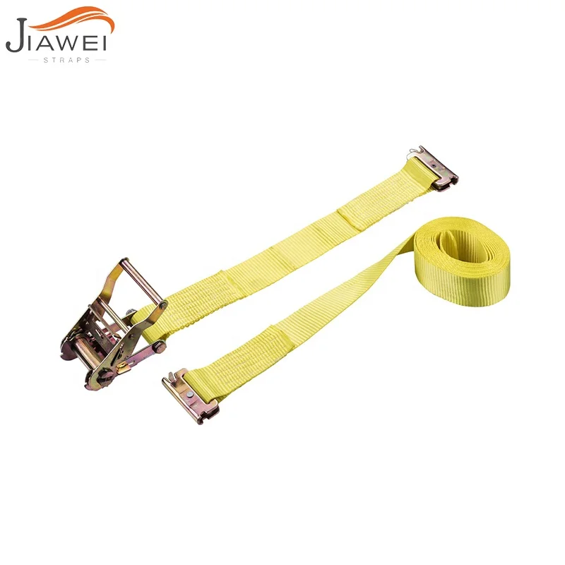 E-track Ratchet Strap Loading Straps Tie Down Straps 12 Feet Yellow Cargo Lashing 50mm/2 Inch E Fitting Polyester