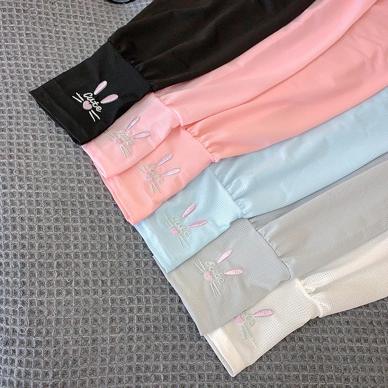 Outdoor Activities Cool ice silk UV Sun Protection rabbit Embroidery Hand Cover Support Women Arm Sleeves Running