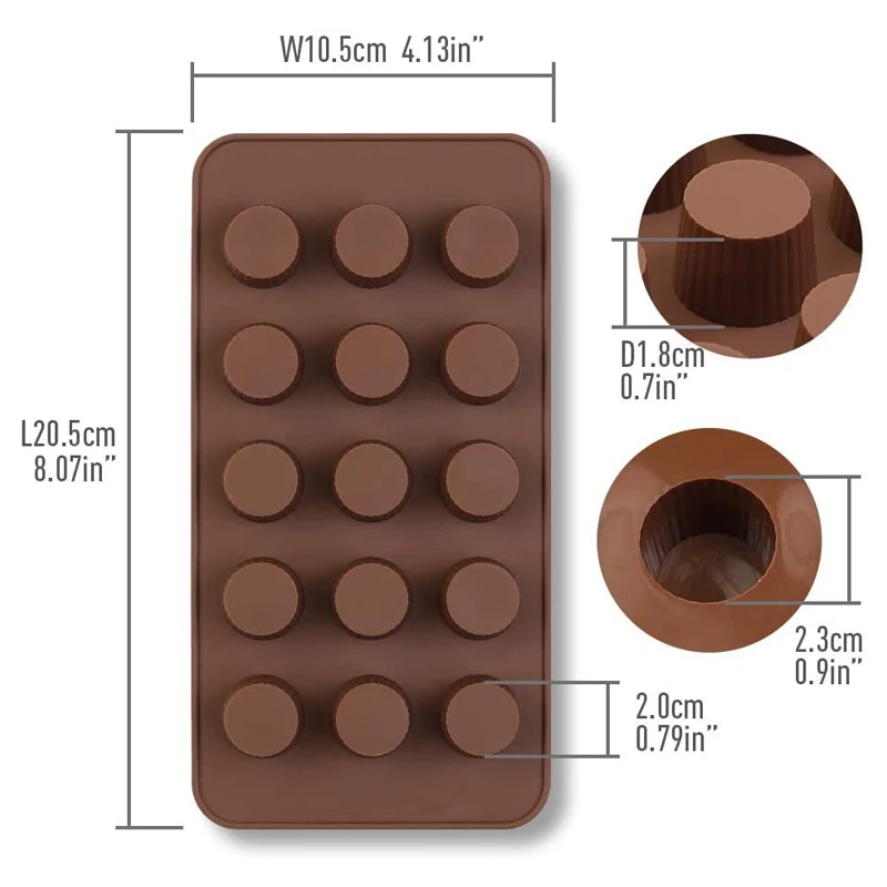 Customized 15-Cavity Non Stick Food Safety Mini Cup Chocolate Mould Silicone Peanut Butter Molds For Diy Baking