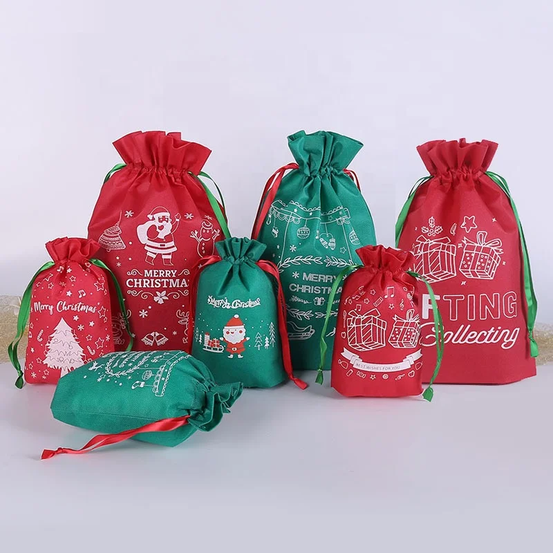 huahao new year small gift sock candy christmas non woven drawstring bags