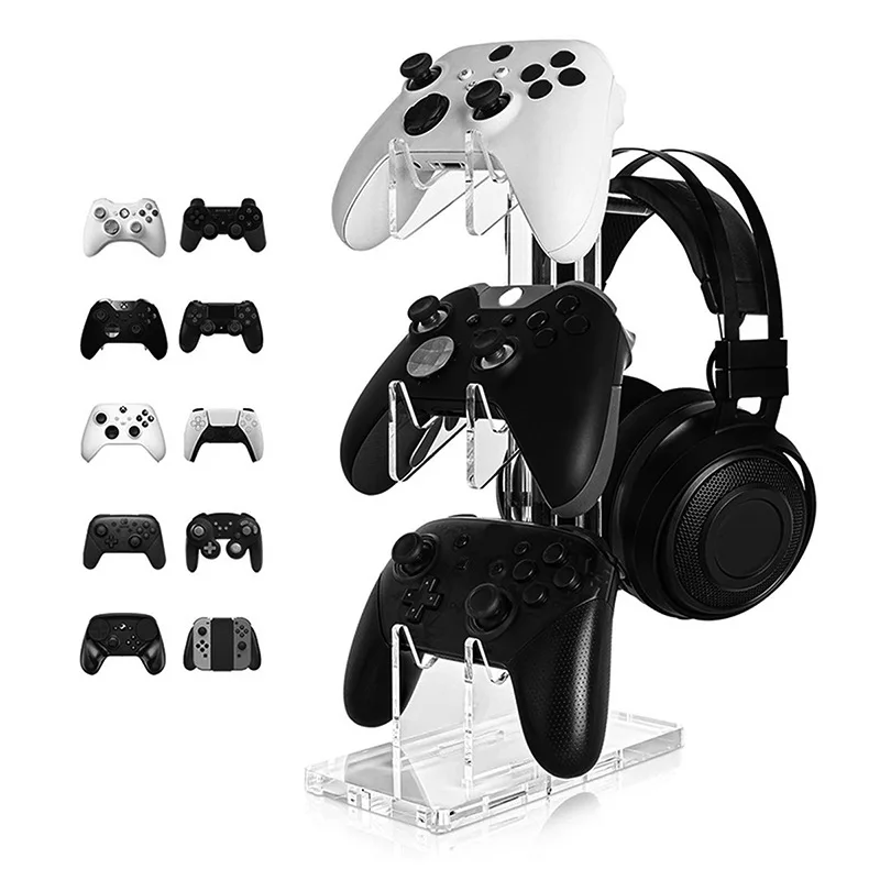 Universal 3 Tier Controller Holder and for PS5 Xbox ONE Switch Controller Stand Gaming Accessories Clear Acrylic Headset Stand