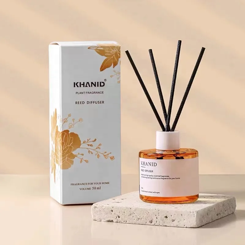 Custom Luxury Manufacturer Home Office Fragrance Empty Round Orange Perfume Reed Aroma Diffuser Glass 100Ml Bottle With Boxs