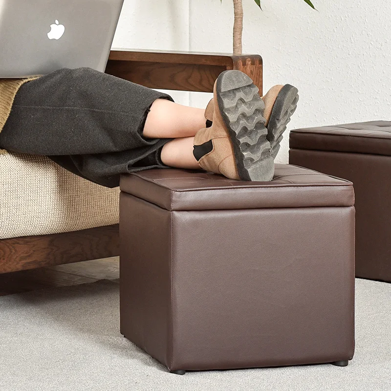
Custom Seat square faux leather folding storage ottoman stool 