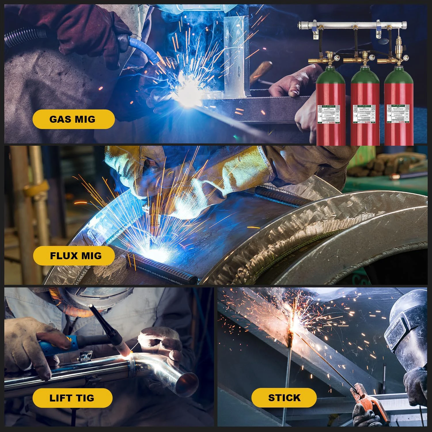 YIJIU  200A  Mig Welder,  6 in 1  Multi-Process Stick /Gas /Gasless Flux Core Mig/Lift TIG/Spot Welding/Spool GunWelding Machine