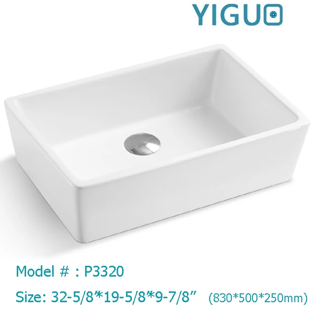 Cheap rectangle single bowl ceramic curved apron front kitchen sink porcelain farm sink P3321