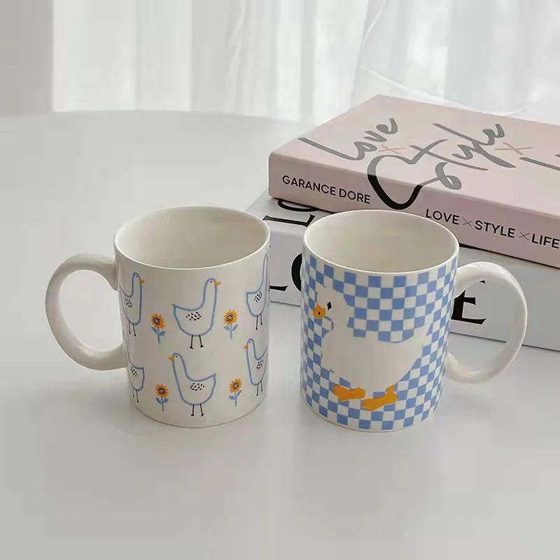 Ins Vintage Cute Handmade Duck Cream Ceramic Mug Cup for Coffee Milk Tea Couples Mugs
