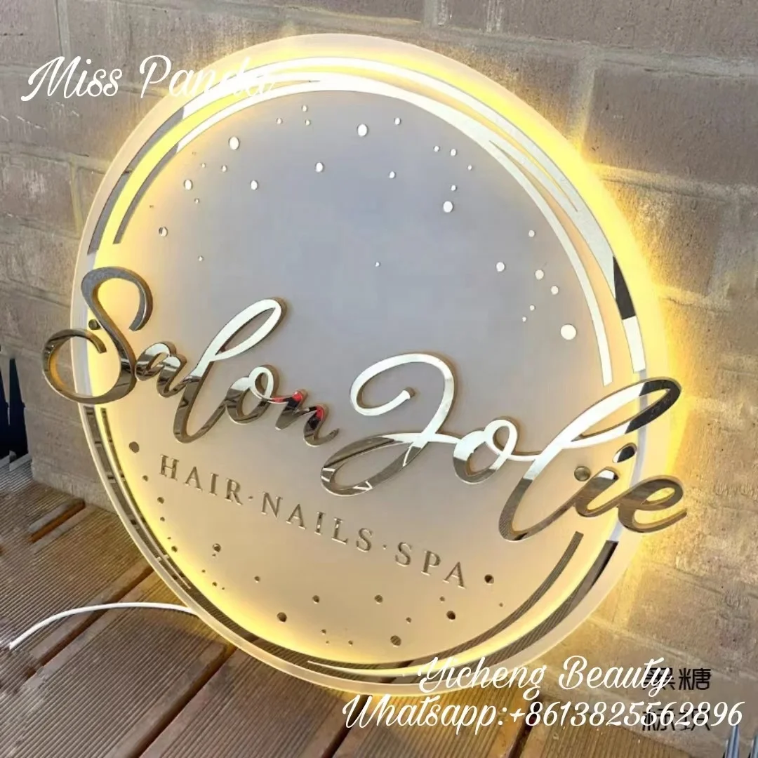 Acrylic mirror gold Sign Salon business sign customized logo Wall 3d Business name sign