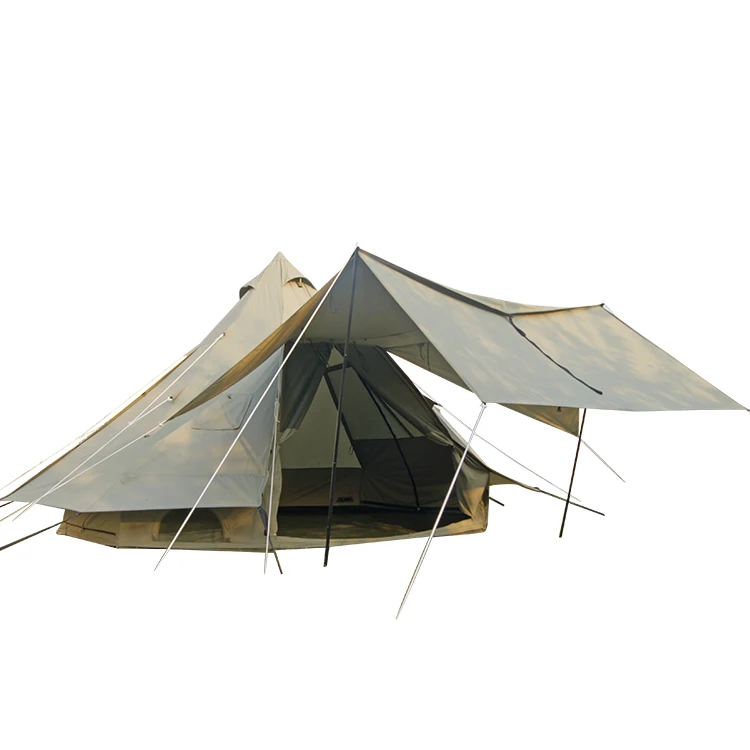 Bell Tent Waterproof Breathable 100% Cotton Retro And Luxury Yurt With tent house for stay 5m Diameter Large Canopy  In Summer