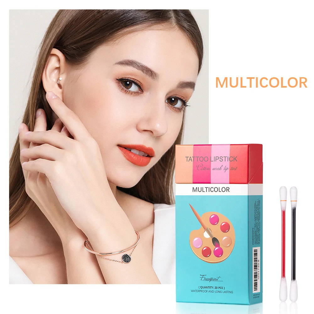 Portable 20 Pieces Women Long Lasting Lip Gloss Cigarette Lipstick Cotton Swab Lip Tint