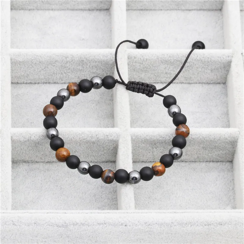 Mens Black Lava Rock Natural Stone Hematite Bracelet Tiger Eye Gemstone Bracelet Yoga Essential Oil Handwoven Braided Bracelet