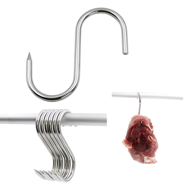Food Grade Butcher Stainless Steel S Hooks Fish Meat Hanging Hooks With 6 mm Thickness BBQ Grill Hook