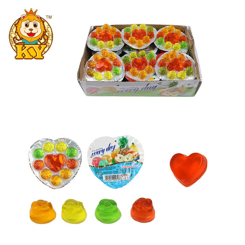 Wholesale Sweet Fruity Flavor Heart and Rose Shape Crystal Jelly & Pudding Candy