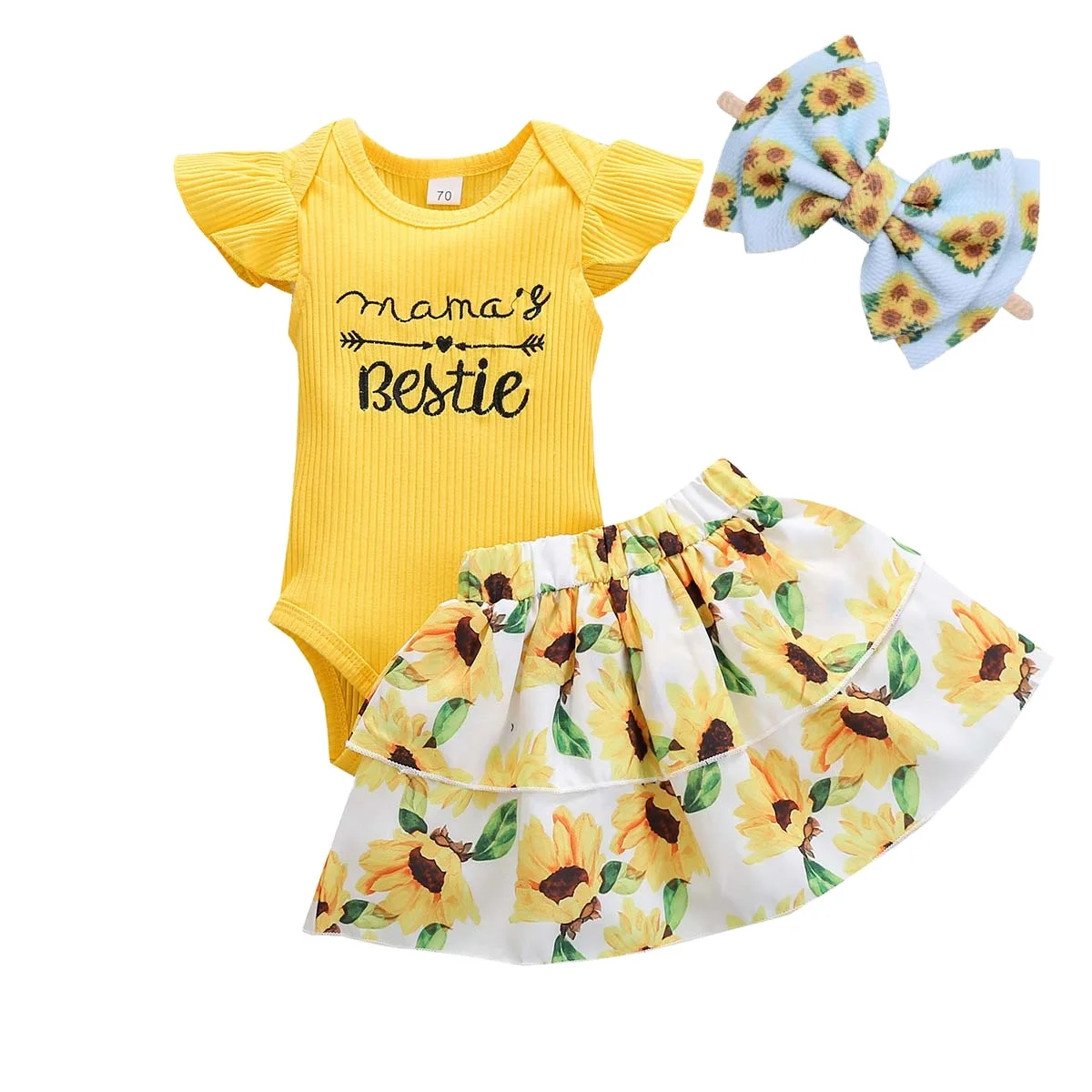 sunflower dress with hair bows skirt hair bows set for girls outfit