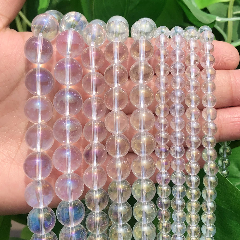 Wholesale Round 6/8/10/12MM  AB Color Transparent Electroplated Glass Beads For Jewelry Making DIY