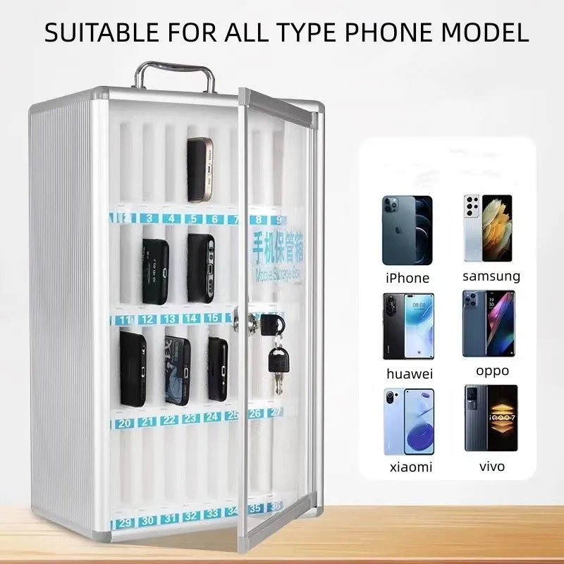 Customized acceptable new fashion design mobile phone storage locker box aluminum alloy case smart phone cabinet for school