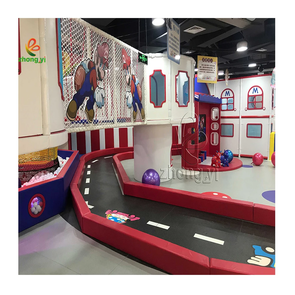 Commercial City Park Mario Theme With Slide Jumping rainbow Ball Blaster Indoor Playground Equipment