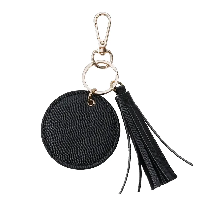 High Quality 2.5 Inch PU Leather Keychain with Tassel Zinc Alloy Keyring Custom Logo UV Printed Keychain