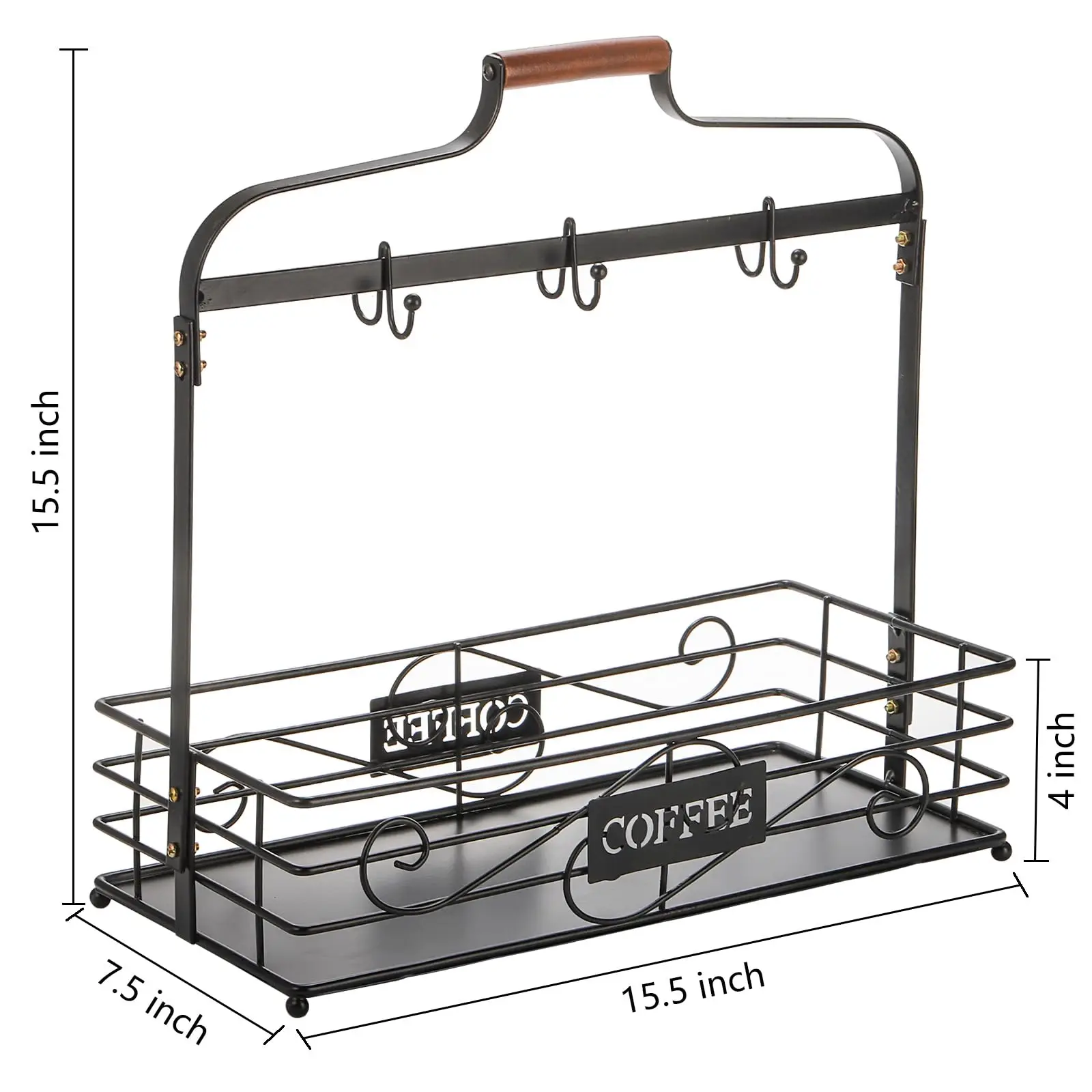 Coffee Mug Holder with Removable Hooks, 6 Coffee Cup Organizer for Countertop, Metal Coffee Pod Storage Spice Rack Stand