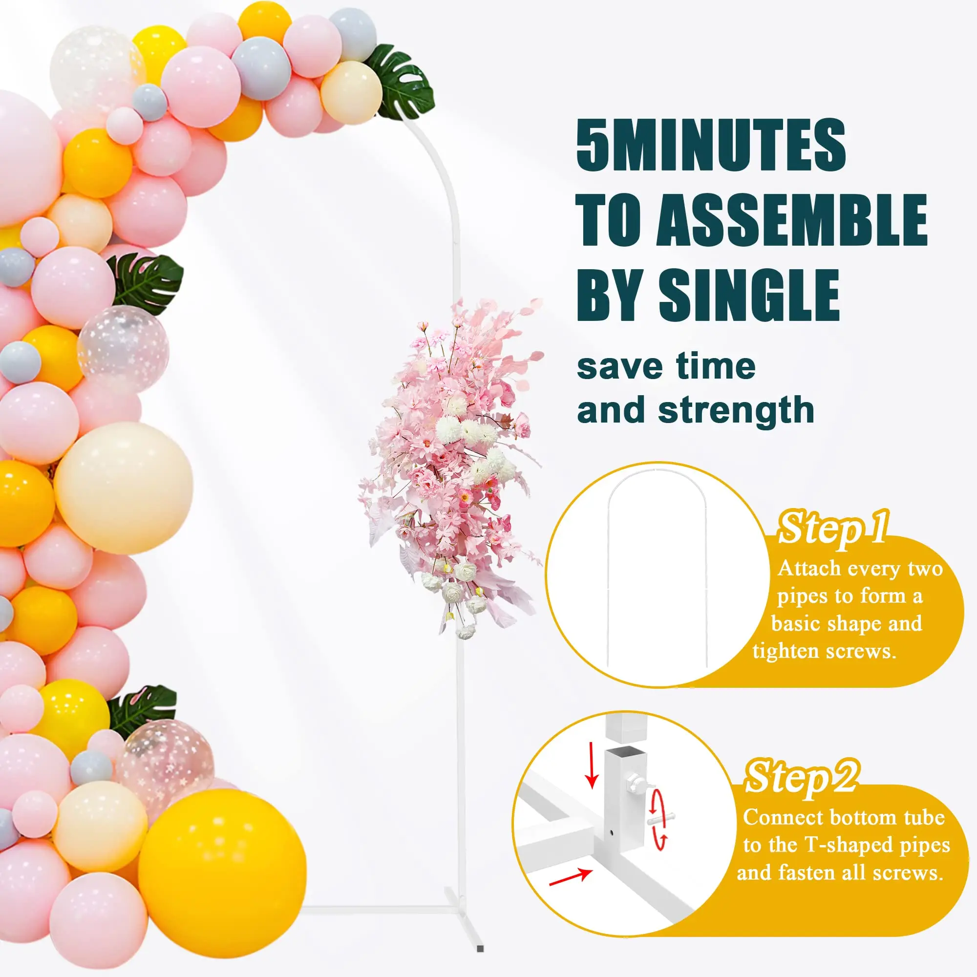 Birthday Party Supplies Bridal Background Decoration 6.6x3.3FT Metal White Gold Wedding Arch Backdrop Stand Balloon Arched Frame