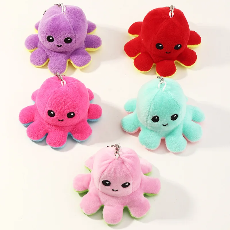 European and American accessories flip octopus pendant key chains color stuffed plush octopus doll keychain