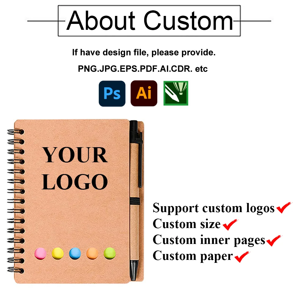 Personal Spiral Eco Memo Sticky Notes Flag Kraft Paper Note book Mini Small Notebook Custom Notepads With Pen And Sticky Note
