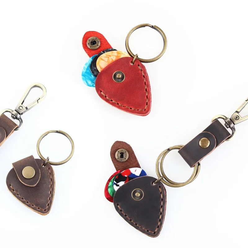 YY Stocked Genuine Leather Guitar Pick Holder Portable Guitar Pick Case Music Instrument Plectrum Cover for Musicians