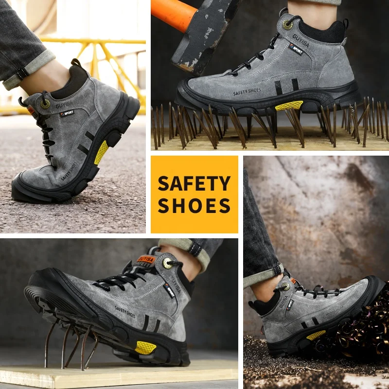 GUYISA brand fashion casual safety boots men wear-resistant stab-resistant steel toe safety work boots