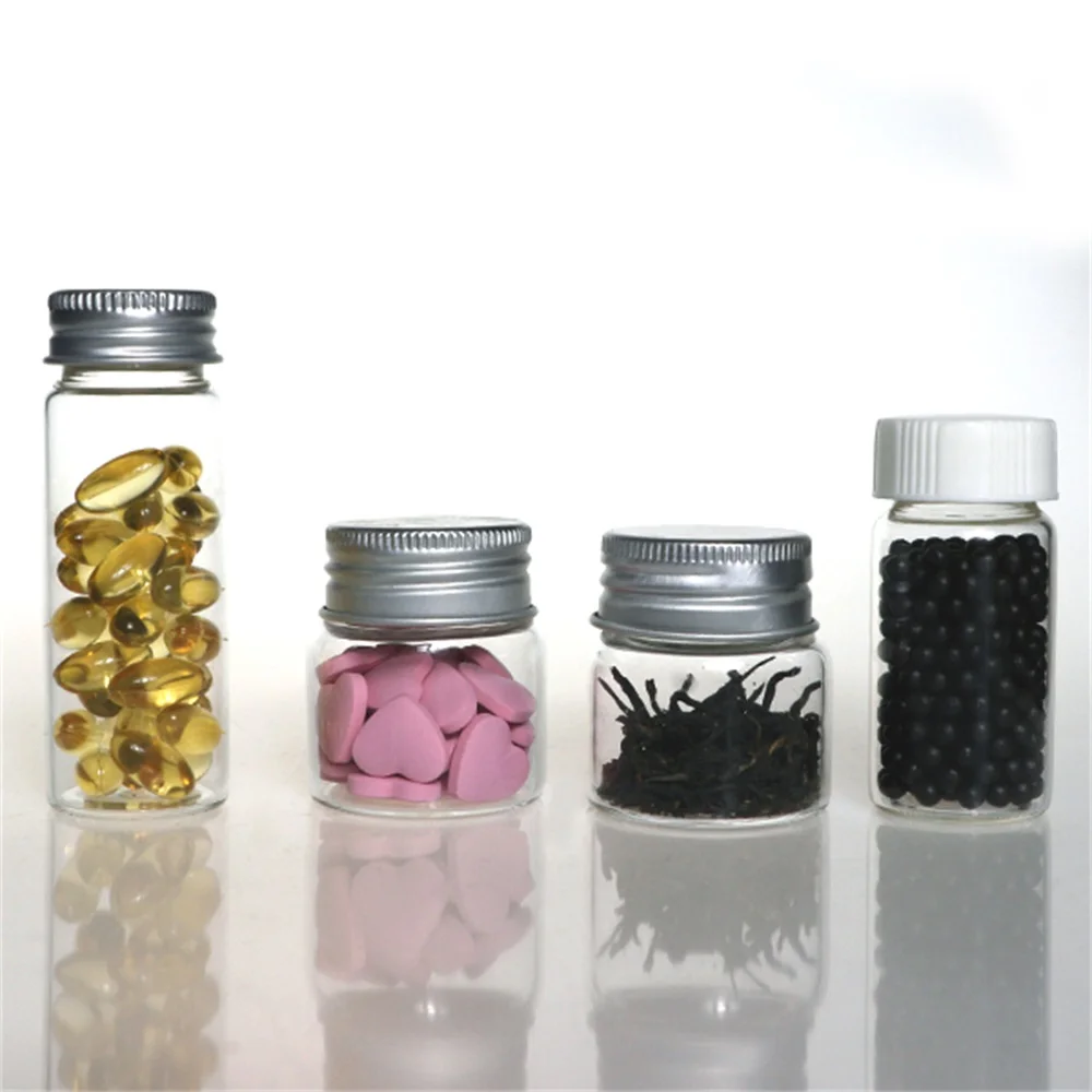 Factory Wholesale Small Transparent Glass Tube Herbs Bottle Round Glass Vials Storage Container With Aluminum Screw Lid