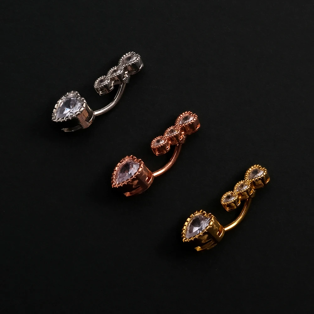 14G Stainless Steel Belly Button Rings Navel Rings Love Heart Clear Piercing Jewelry Ring