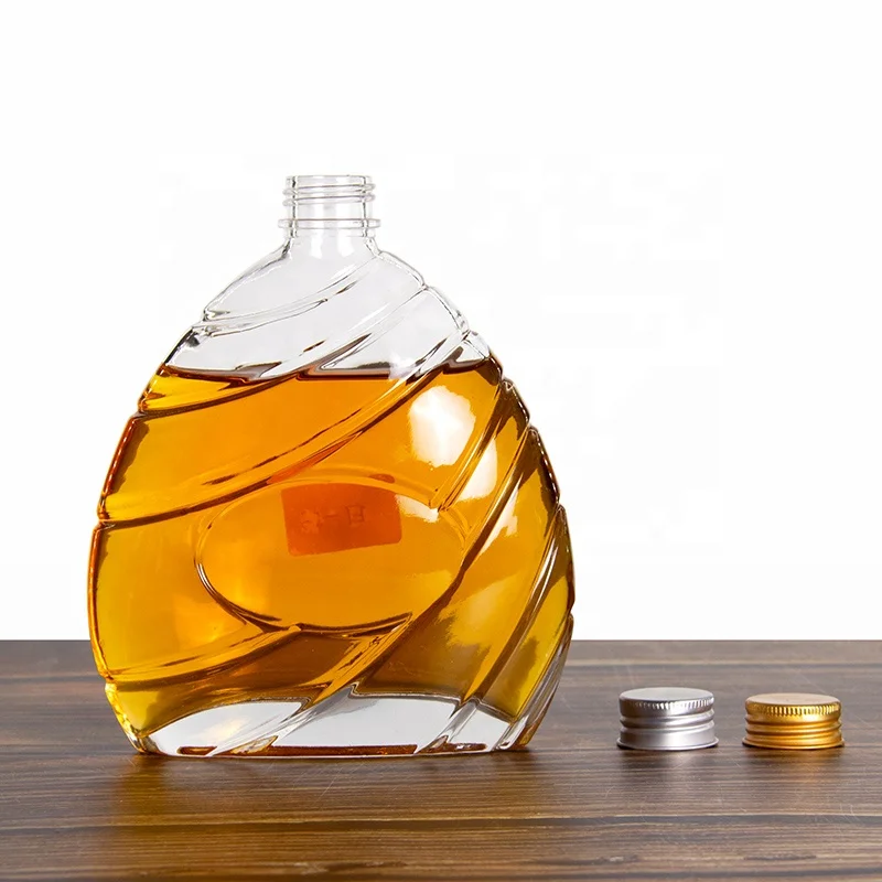 New design flat shape wine 50ml 100ML 500ml 750ml glass vodka spirit bottle with aluminum cap