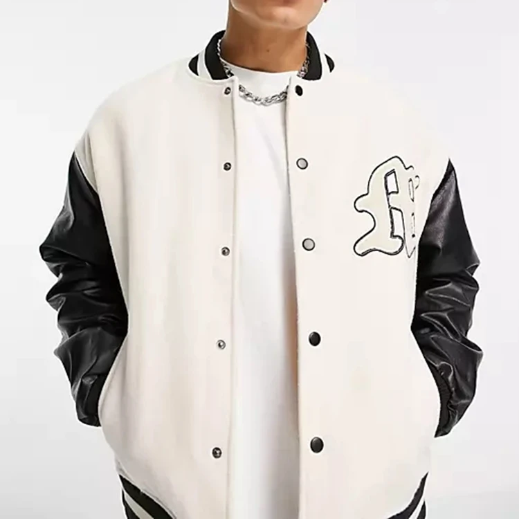 OEM supplier winter custom bomber jacket leather sleeve chenille embroidery flight baseball vintage letterman varsity jacket