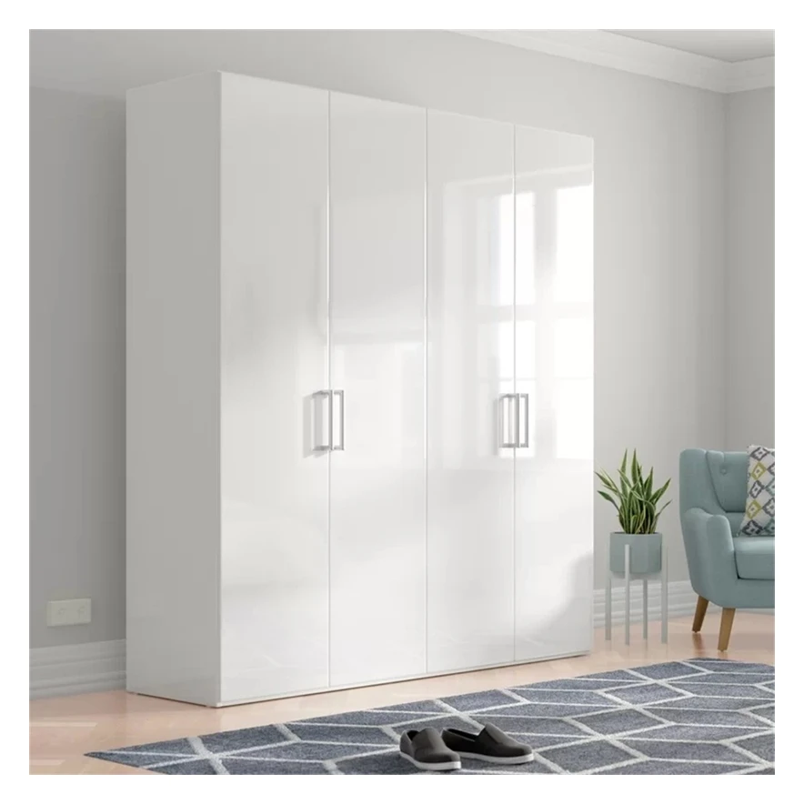 High End Design Acrylic Panel Glossy Solid Wood Bedroom Wardrobe Wearable Pulls