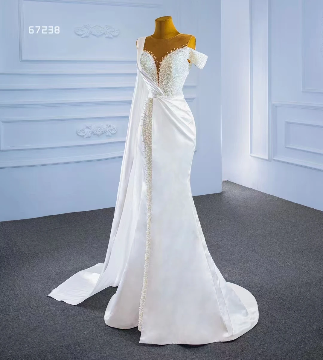 Feishiluo Luxury  Mermaid &shawl Wedding Dresses Sleeveless  Wholesale Pear Bead   Bridal Dress