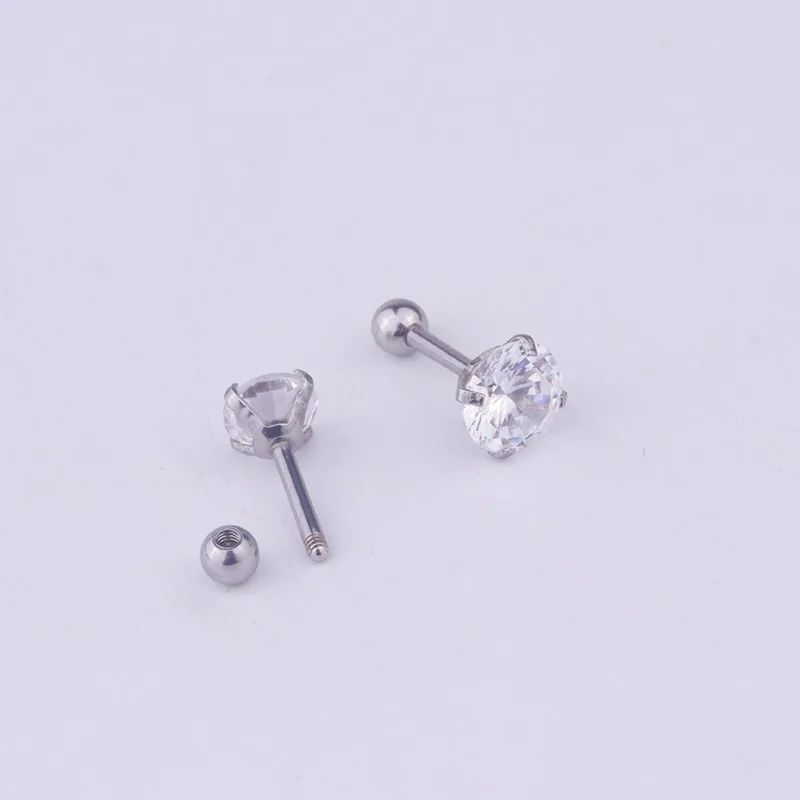 3MM-6MM 16G Stainless Steel Round CZ Stone Ear Tragus Conch Helix Cartilage Piercing Earring Back Screw Back Stud for Women