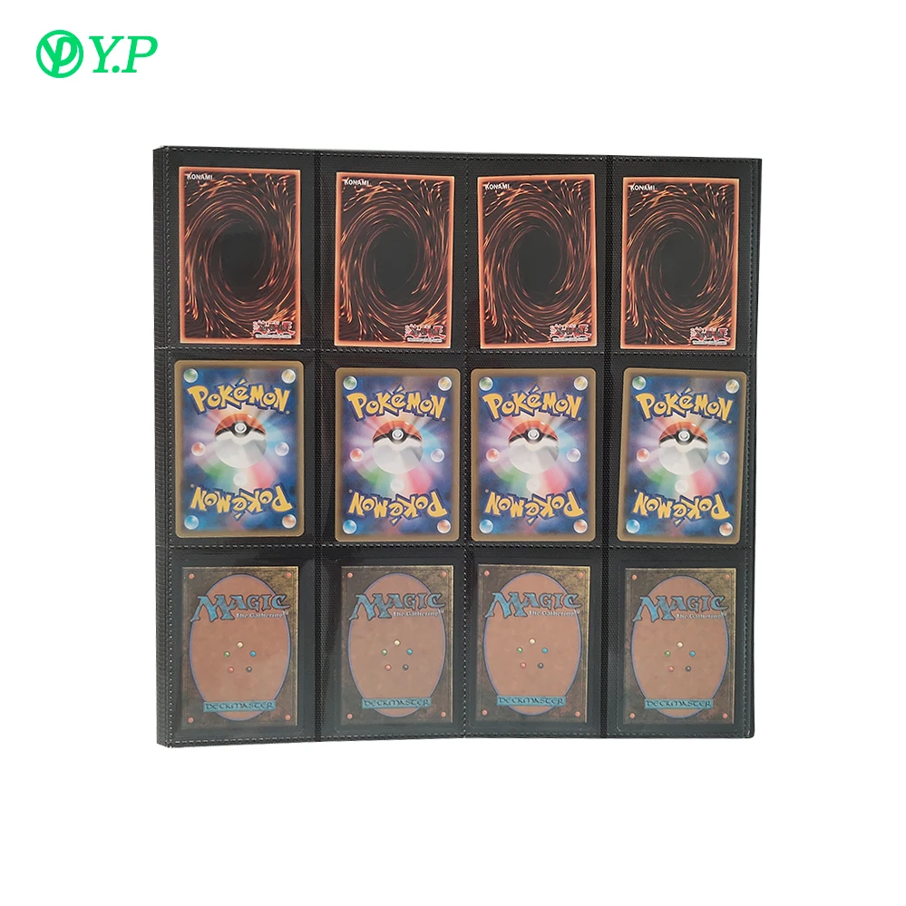 Customized Black PP Inner Page 11 Holes Fit 3 Ring Binder Trading Card Sleeve Pages 12 Pocket Game Cards Collector Photo Album