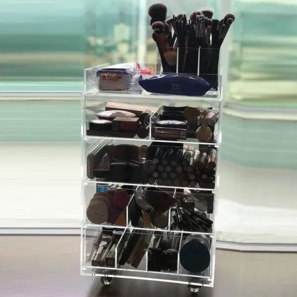 VONVIK 5 Layers Cosmetic Storage Drawer Cabinet Movable Acrylic Makeup Organizer Cart with Wheels