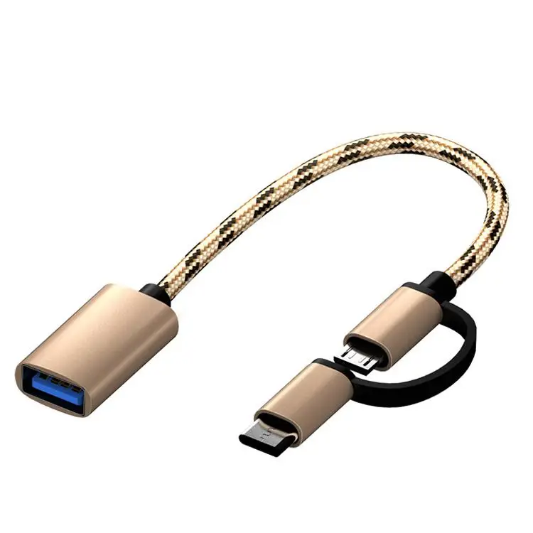 OTG Adapter 2 in 1 USB3.0 OTG Adapter Cable Nylon Braid Micro/Type C Data Sync Adapter For Cellphone Mouse Keyboard Connector