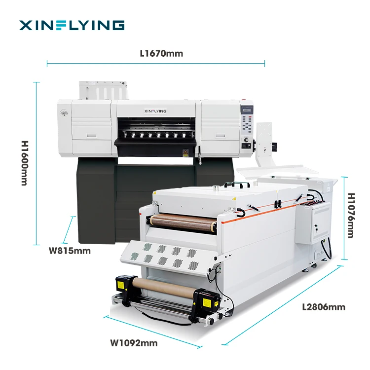 Промышленный dtf принтер Xinflying 5 головок i3200 с удлиненным порошковым шейкером и духовым шкафом для рулонной печати ПЭТ-пленки