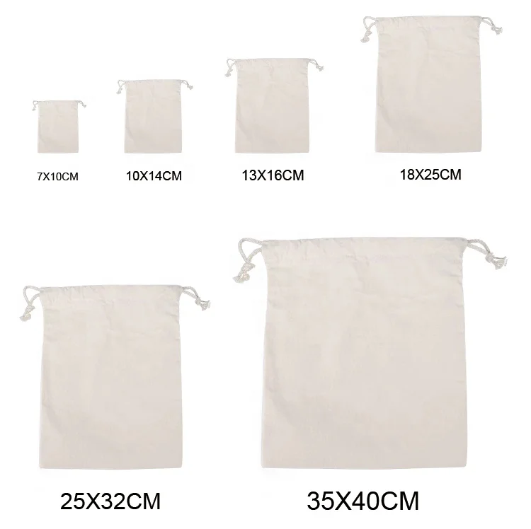 huahao Factory Retail Reusable Washable Biodegradable Muslin 100% Natural Cotton Drawstring Bag With Logo