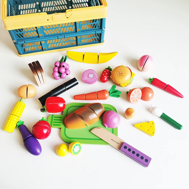 Детские развивающие Игрушки для раннего образования, деревянные игрушки для дома, 24 штуки фруктовых и овощных гамбургеров