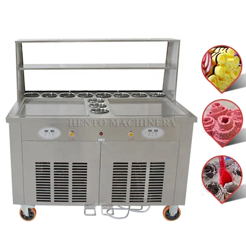 10 Fruit Container Double Pan Thailand Rolled Fried Ice Cream Machine / Instant Ice Cream Rolls Machine