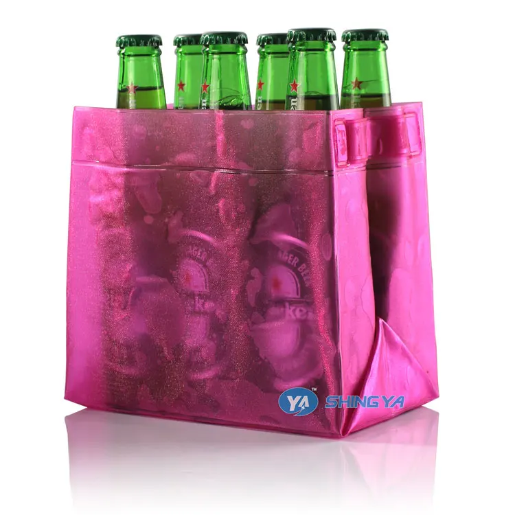 Cheap promotional foldable 6 pack pvc wine bottle cooler bag reuseable pvc foldable cooler bag