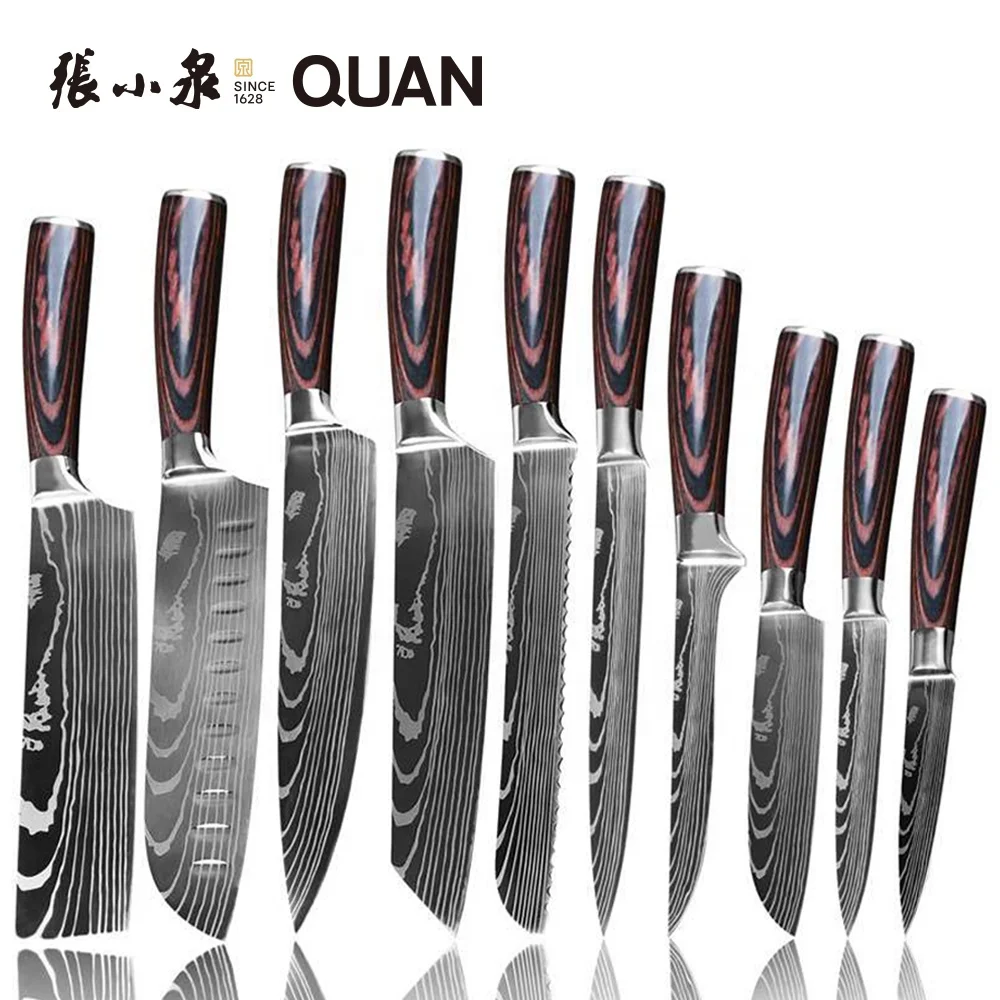 Factory price Super sharp professional stainless steel chef knife pakkawood forge handle laser pattern damascus knife wholesale
