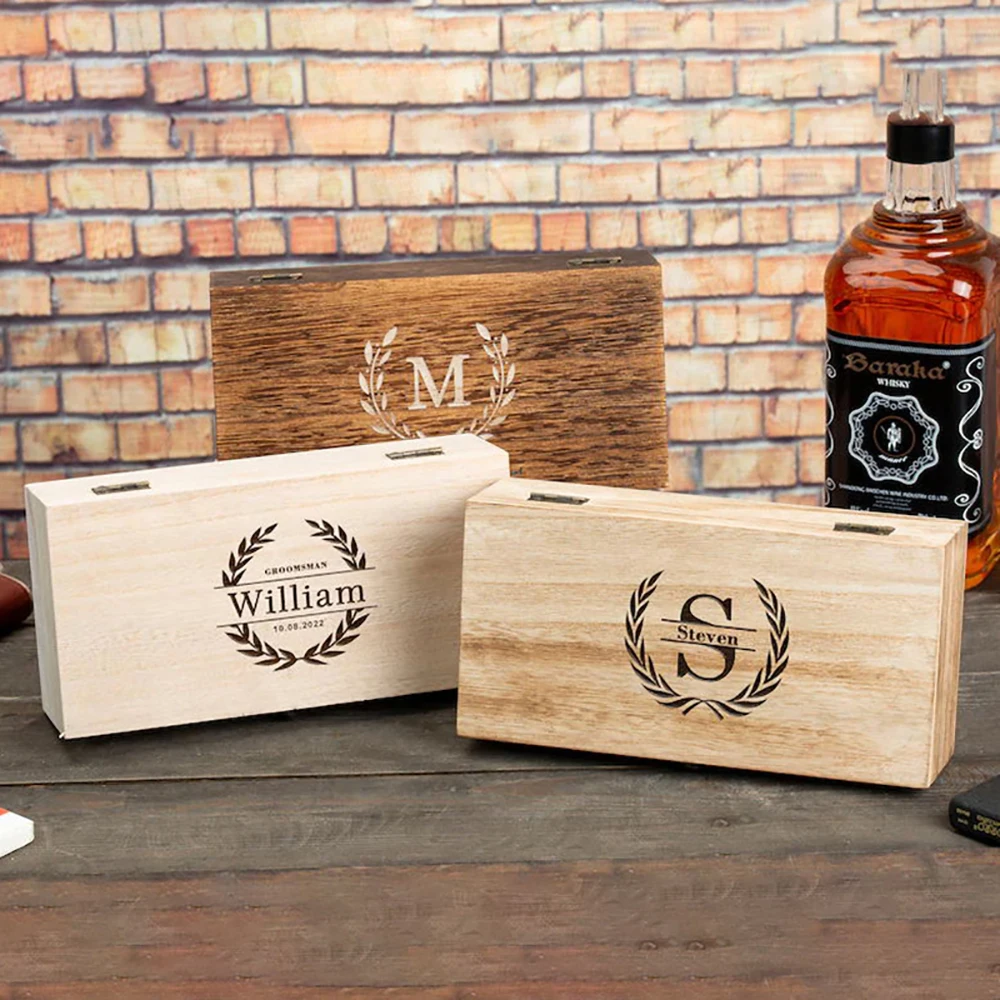 Customized wooden cigar packing box Retro style custom logo wooden packaging box gift